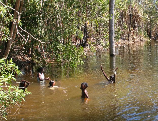Tiwi kids counting in a waterhole